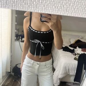 Black Tie-Front Corset Camisole